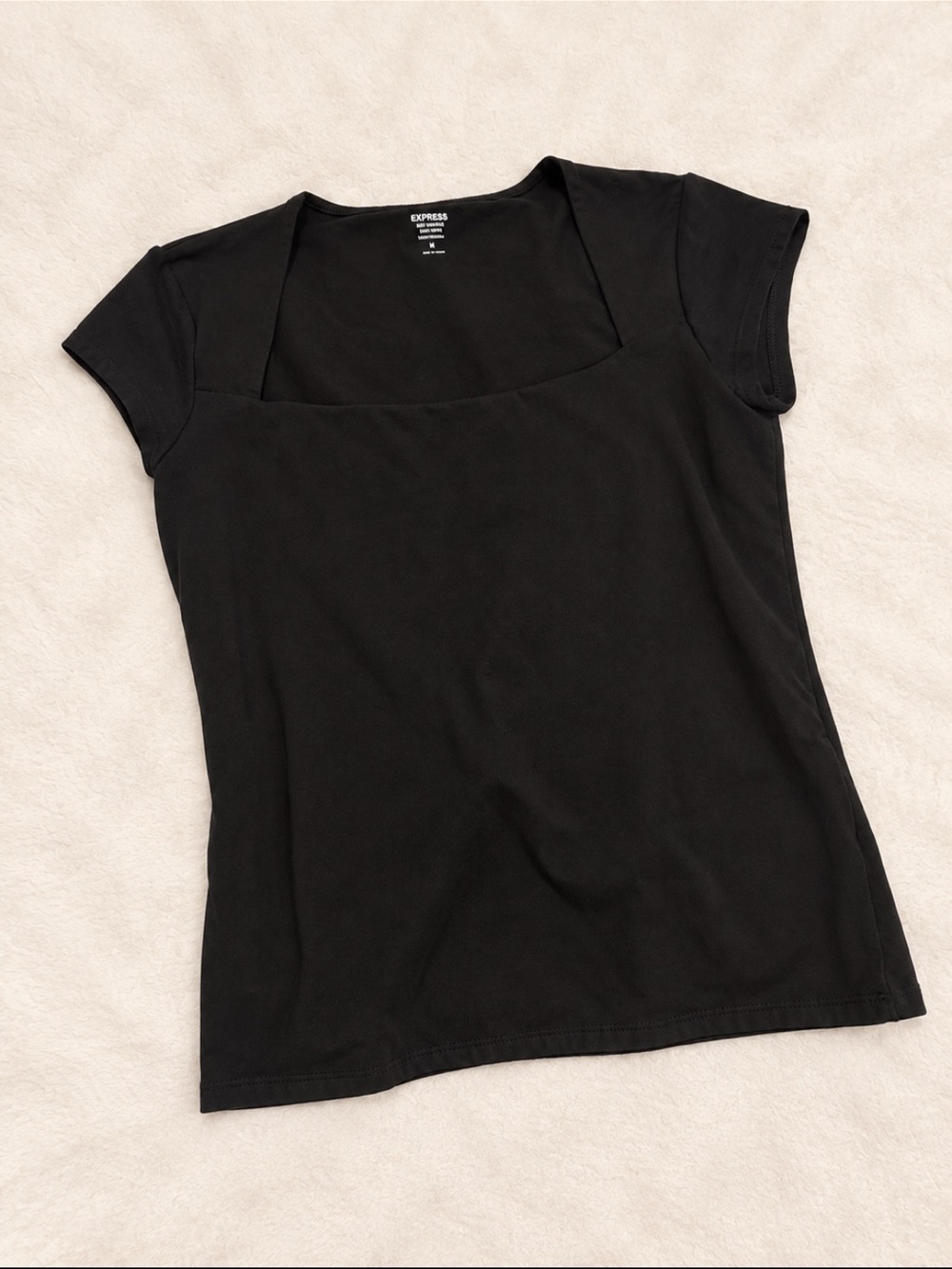 Express Black Square-Neck Short Sleeve Tee